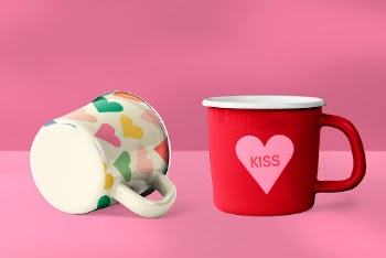 Mug cups, pink valentines design, | Free Photo - rawpixel