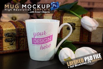 Mug Mockup Template with Smart Objects, Flowers & Chests PSD