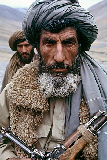 Mujahideen Leader Portrait in Rugged Terrain