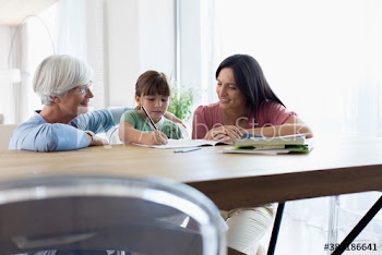 Multi-generation family coloring at dining table