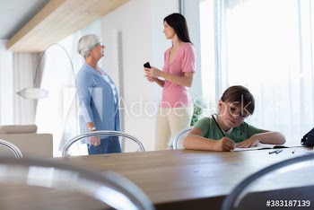 Multi-generation family talking and coloring