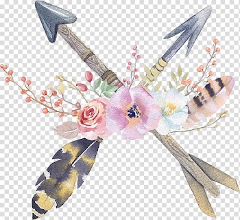Multicolored arrow with flowers illustration, Wedding invitation Tipi Boho-chic Illustration, Bohemian transparent background PNG clipart