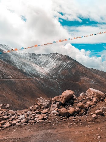 Multicolored Banners on Rocky Formation