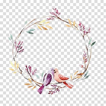 Multicolored birds and flower wreath illustration, Garland Wreath, Duck bird of happiness material transparent background PNG clipart