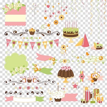 Multicolored birthday decor lot illustration, Birthday cake Gift , celebrate transparent background PNG clipart