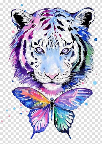 Multicolored butterfly and tiger illustration, Tiger Tiger T-shirt Watercolor painting Drawing, Water tiger transparent background PNG clipart