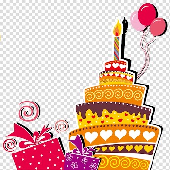 Multicolored cake and gifts illustration, Birthday cake Wedding invitation Happy Birthday to You, Cartoon Cake transparent background PNG clipart