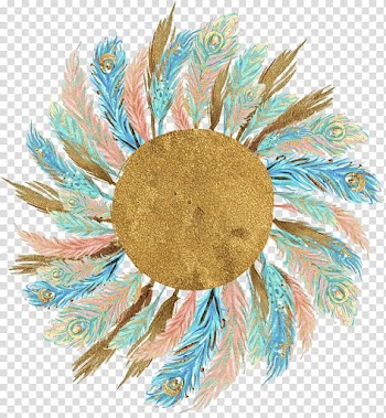 Multicolored floral frame, Feather , Golden feather wreath golden wreath material transparent background PNG clipart