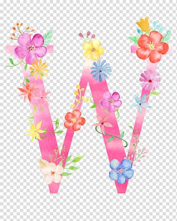 Multicolored floral letter W illustration, Letter Birthday W, Flowers letter W transparent background PNG clipart