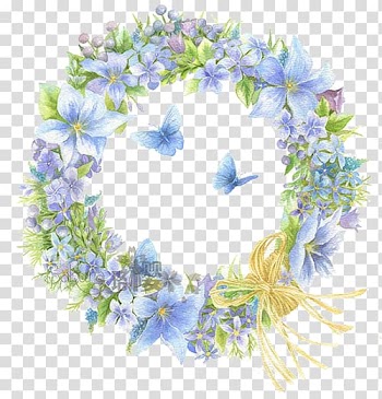 Multicolored flower and butterfly wreath, Floral design Wreath Butterfly Fairy Garland, Blue garland transparent background PNG clipart