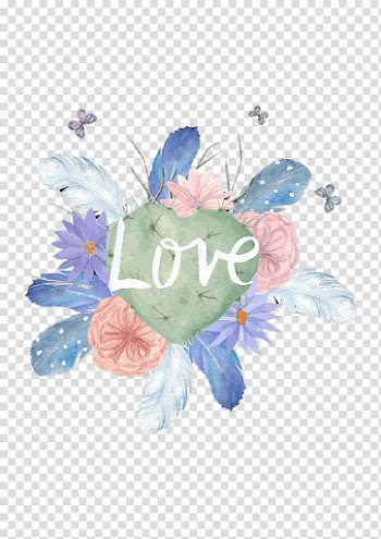 Multicolored flower Love text illustration, Watercolour Flowers Floral design Watercolor painting Cactaceae, Flowers feathers transparent background PNG clipart