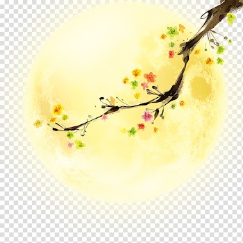 Multicolored flowers and full moon illustration, Mid-Autumn Festival Mooncake, Moon flowers transparent background PNG clipart