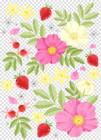 Multicolored flowers, Watercolor painting Drawing Illustration, Flowers strawberry decorative pattern material transparent background PNG clipart