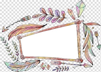Multicolored framed whiteboard illustration, Boho-chic Watercolor painting , Colorful hand painted feather border transparent background PNG clipart