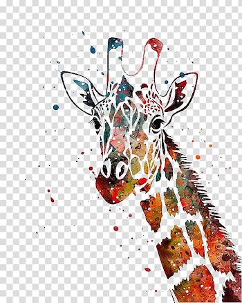 Multicolored giraffe painting, Giraffe Watercolor painting Canvas print Art, Painted Giraffe transparent background PNG clipart
