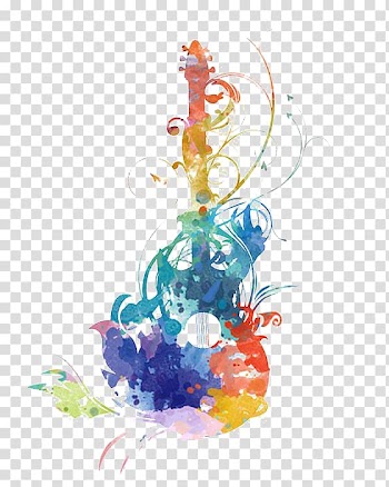 Multicolored guitar illustration, Guitar Watercolor painting Music, guitar transparent background PNG clipart
