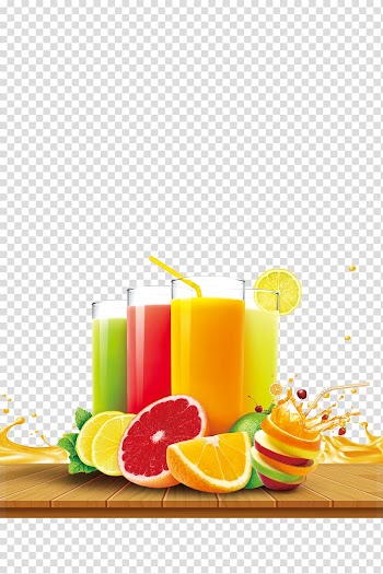Multicolored juice with fruits illustration, Orange juice Lemon Orange drink Fruit, Colorful Juices transparent background PNG clipart