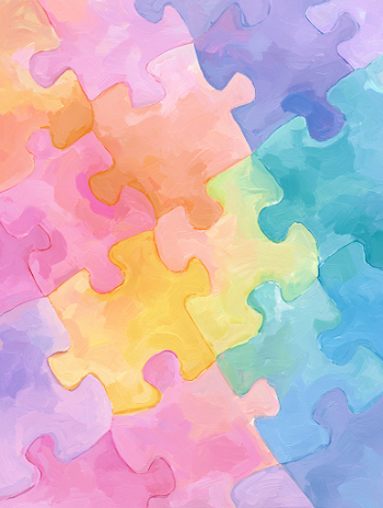 Multicolored Puzzle Pieces in Watercolor Style
