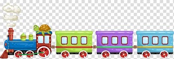 Multicolored train illustration, Toy train Cartoon Illustration, Colorful cartoon train transparent background PNG clipart