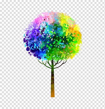Multicolored tree art, Watercolor painting Tree, Colorful tree transparent background PNG clipart