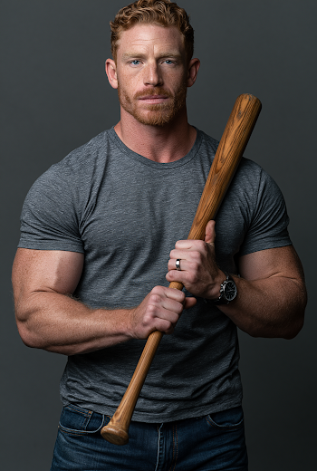 Muscular Red-Haired Man with Baseball Bat