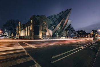 Museum At Night With Streaks Of Light