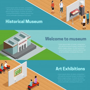 Museum isometric banners set