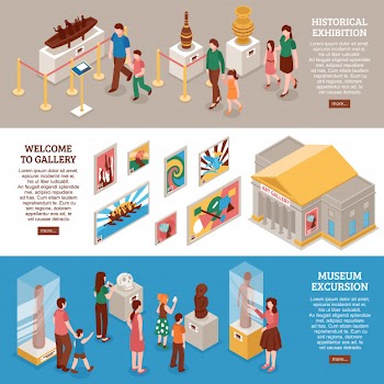 Museum isometric banners set Free Vector