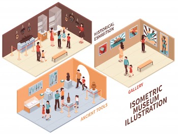 Museum isometric compositions set Free Vector