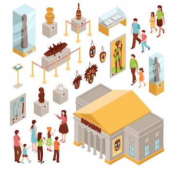 Museum isometric icons set Free Vector
