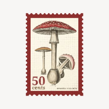 Mushroom ephemera post stamp collage | Free PSD - rawpixel