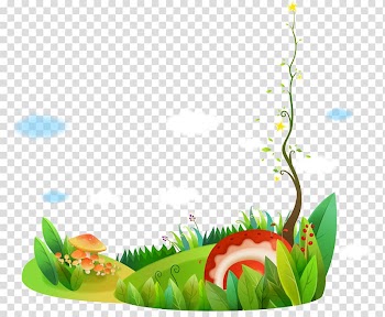 Mushrooms , Drawing Adobe Illustrator Cartoon, Cartoon painted vine tree green grass and flowers transparent background PNG clipart
