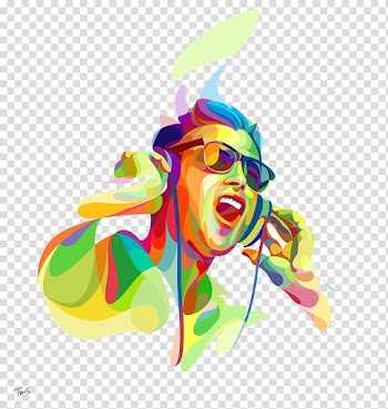 Music Art 4K resolution Graphic design Illustration, Listening to music with glasses people singing, man wearing headphones and sunglasses transparent background PNG clipart