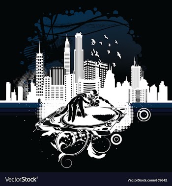 Music background with dj and city vector image