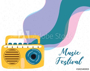 music fest poster with radio retro