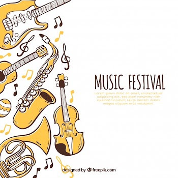 Music festival background with instruments in hand drawn style Free Vector
