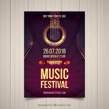 Music festival flyer with guitar in realistic style Free Vector