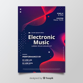 Music festival poster template with waves Free Vector