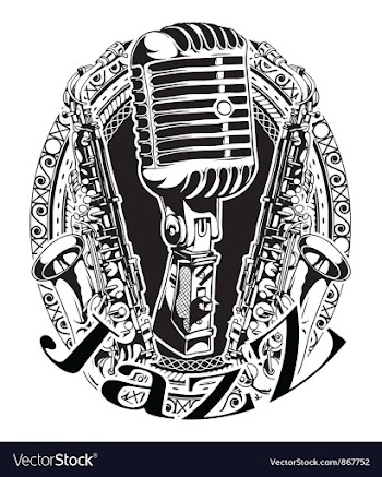 Music frame with microphone and saxophone vector image