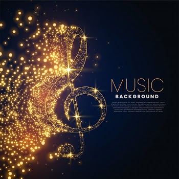 Music note made with glowing particles background Free Vector