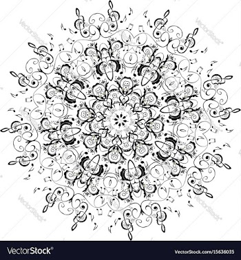 Music notes round floral ornament vector image