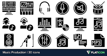 Music Production 30 iconos premium (archivos SVG, EPS, PSD, PNG)
