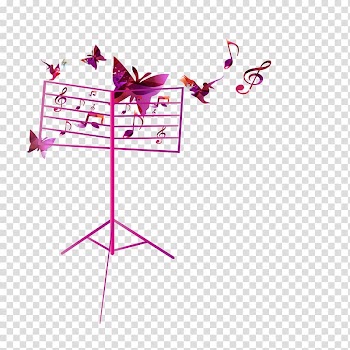 Music score stand with butterflies illustration, Wedding invitation Background music Greeting card Birthday, musical note transparent background PNG clipart