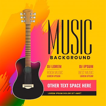 Musical flyer poster with realistic acoustic guitar Free Vector