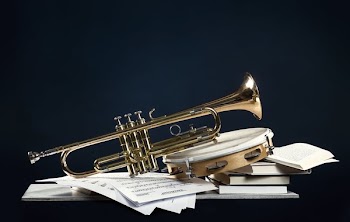 Musical Instrument Still Life Trumpet Tamborine