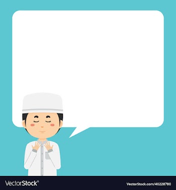 muslim character pray with text bubbles