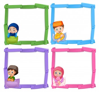 Muslim children on wooden frame Free Vector