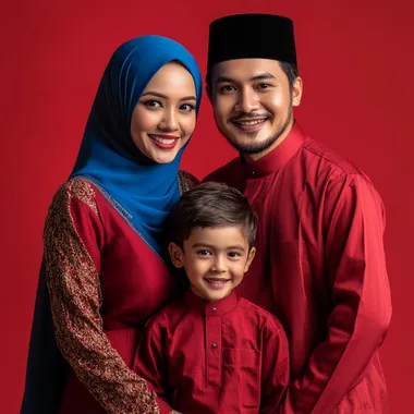 Muslim family portrait in studio: mother, father, and 14-year-old son Muslim family portrait in studio: mother, father, and 14-year-old son