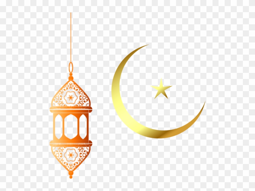 Muslim Golden Moon And Lamp Elements, Golden Frame - Gambar Lampu Idul Fitri