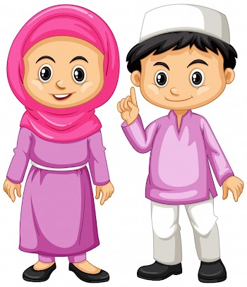 Muslim kids in purple outfit Free Vector